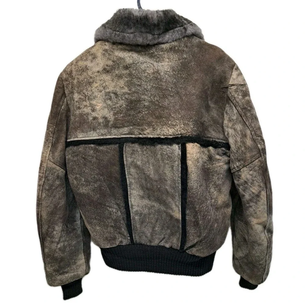 Vintage Garsel Sherpa Lined Genuine Suede Brown Beige Bomber Jacket - Women's 36 - Picture 2 of 9